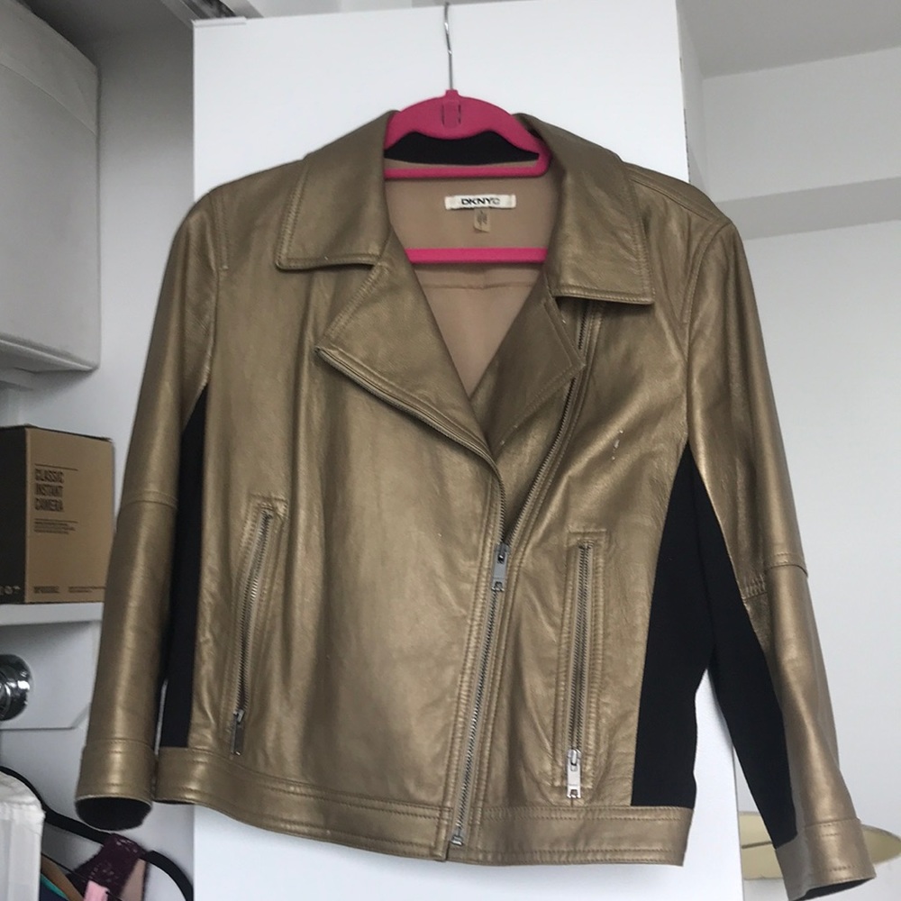 DKNY gold lambskin leather jacket